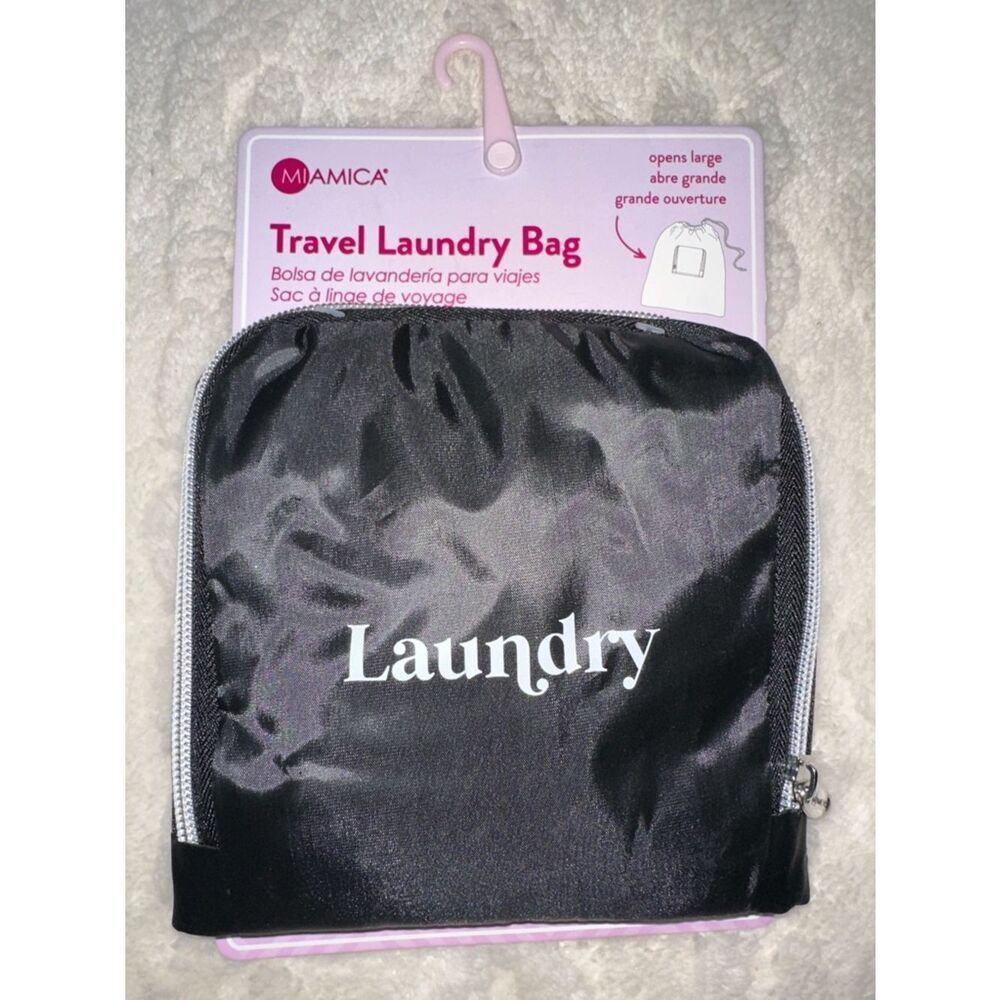 MIAMICA Black White “Laundry” Foldable Travel Laundry Zip Bag